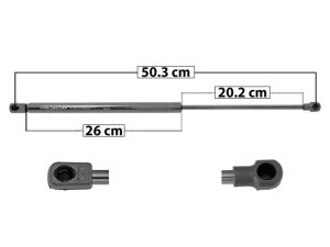 AMORTIGUADOR 5TA PUERTA AD A3 01-03 50.3 CM 26 CM 20.2 CM DER/IZQ SP